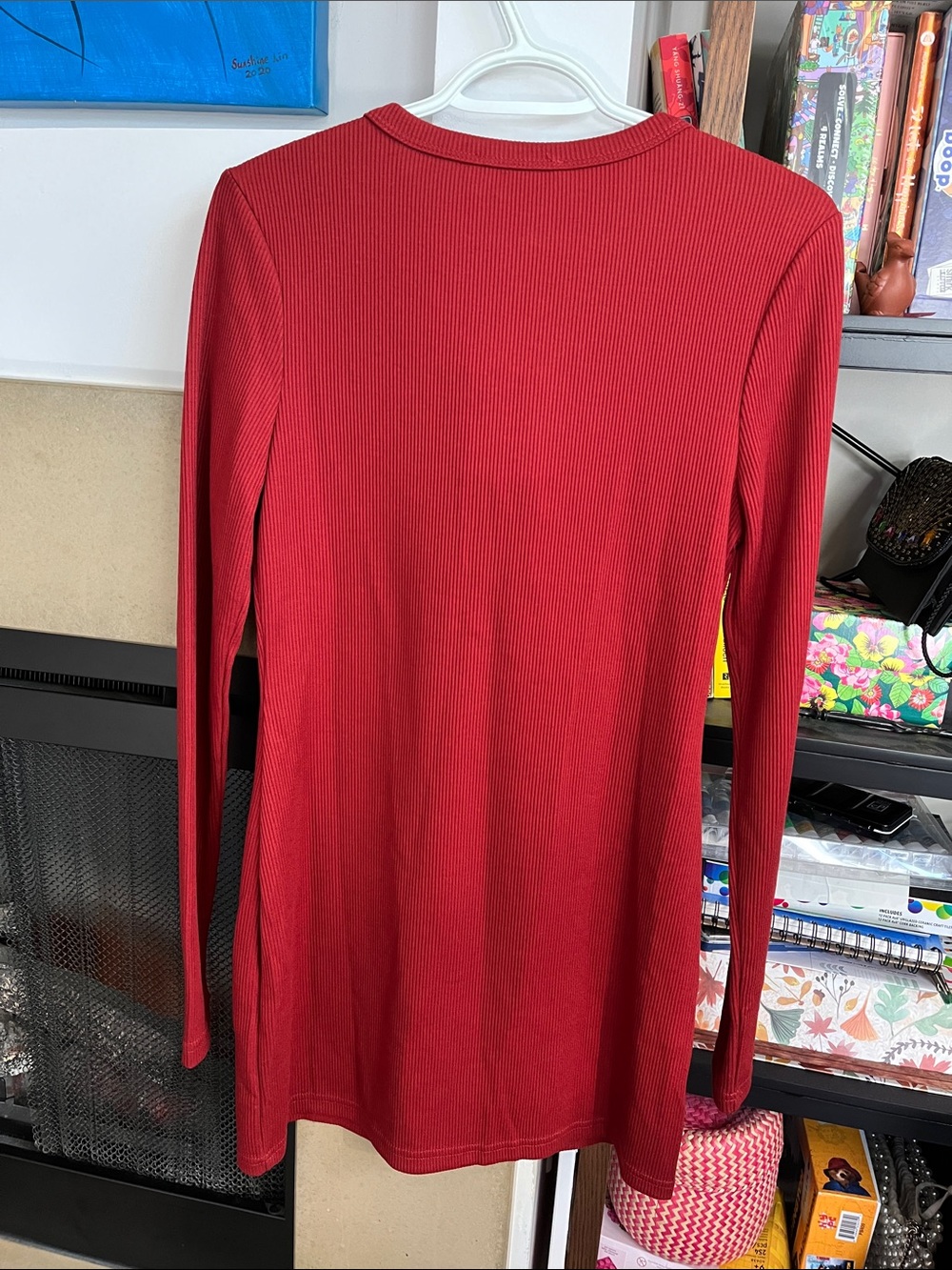 Peppermayo Ribbed Long-Sleeve Button-Front Red Mini Dress - Picture 7 of 7